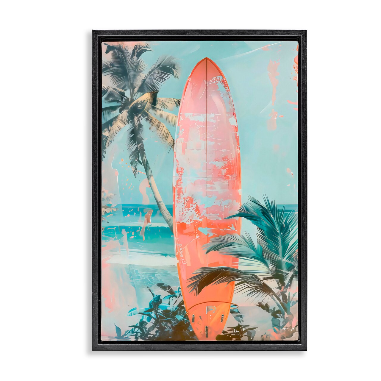 Stupell Industries Peach Surf Distressed Modern Black Framed Floater Canvas Wall Art, design by LSR Design Studio
